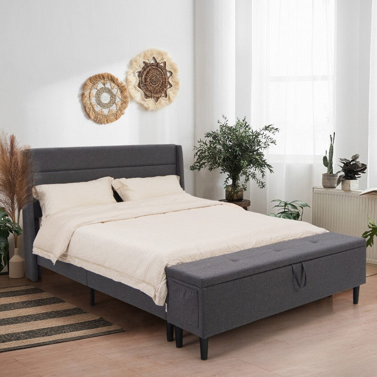 Modern Upholstered Platform Bed Frame with Storage Ottoman - Full/Queen Size