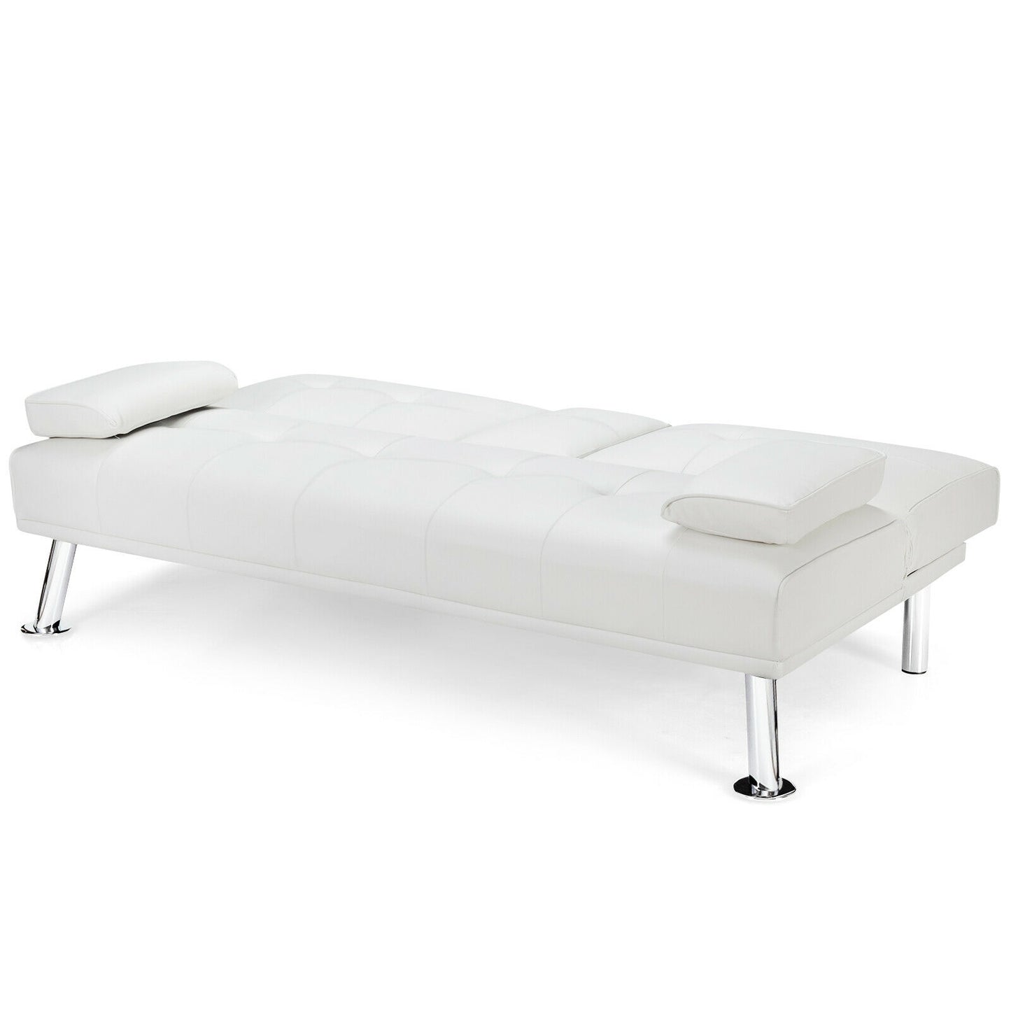 3-in-1 Convertible Leather Futon Sofa Bed with Cup Holders and Armrests – White