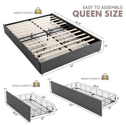 Contemporary Upholstered Platform Bed Frame with 3 Storage Drawers - Full/Queen Size