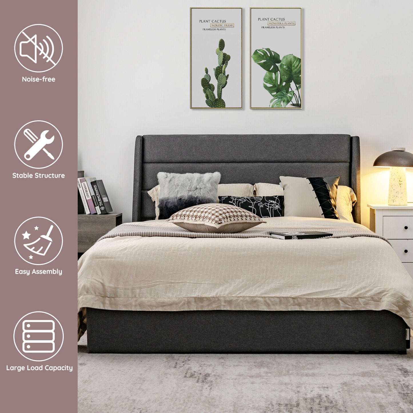 Contemporary Upholstered Platform Bed Frame with 3 Storage Drawers - Full/Queen Size