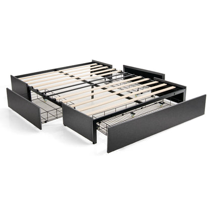 Contemporary Upholstered Platform Bed Frame with 3 Storage Drawers - Full/Queen Size