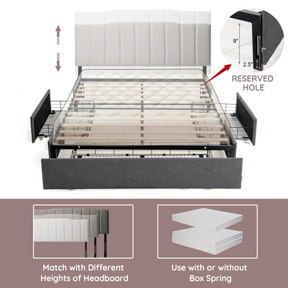 Contemporary Upholstered Platform Bed Frame with 3 Storage Drawers - Full/Queen Size