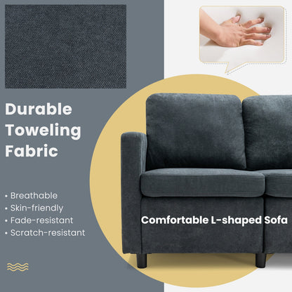 Convertible 3 Seater L-Shaped Sectional Sofa with Movable Ottoman and Removable Bolsters