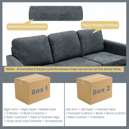 Convertible 3 Seater L-Shaped Sectional Sofa with Movable Ottoman and Removable Bolsters