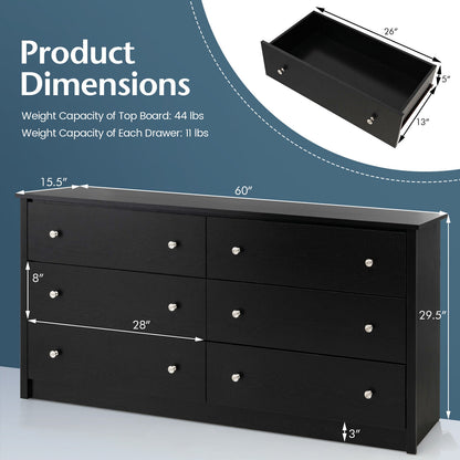 Sleek 6 Drawer Bedroom Dresser with Anti-Tip Safety and Smooth Glides