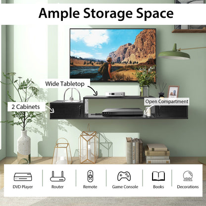 55 Inch Wall Mounted Floating TV Stand with Power Outlet for TVs up to 65 Inch in Black