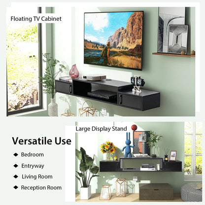 55 Inch Wall Mounted Floating TV Stand with Power Outlet for TVs up to 65 Inch in Black
