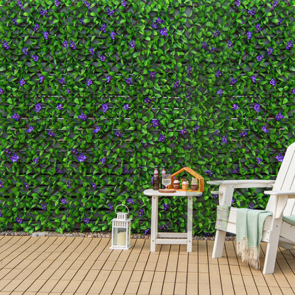 4 Piece Expandable Artificial Hedge Fence with Flowers – Privacy Screen for Indoor & Outdoor Use