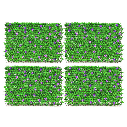 4 Piece Expandable Artificial Hedge Fence with Flowers – Privacy Screen for Indoor & Outdoor Use