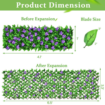 4 Piece Expandable Artificial Hedge Fence with Flowers – Privacy Screen for Indoor & Outdoor Use