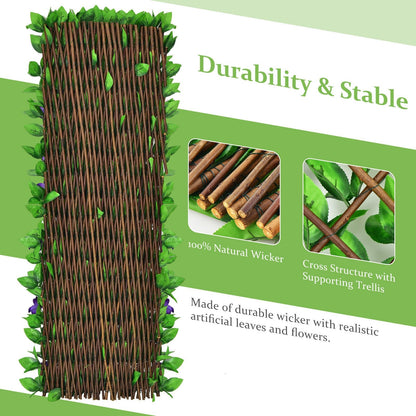 4 Piece Expandable Artificial Hedge Fence with Flowers – Privacy Screen for Indoor & Outdoor Use
