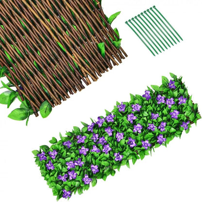 4 Piece Expandable Artificial Hedge Fence with Flowers – Privacy Screen for Indoor & Outdoor Use