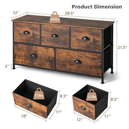 Rustic 5 Drawer Storage Dresser with Wooden Top