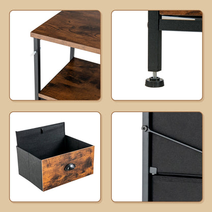 Rustic Brown 6 Drawer Dresser with Wood Top and Open Storage Shelves