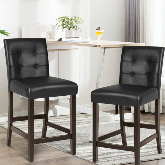 Set of 2 Stylish PVC Leather Bar Stools with Upholstered Back and Footrests