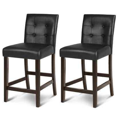 Set of 2 Stylish PVC Leather Bar Stools with Upholstered Back and Footrests