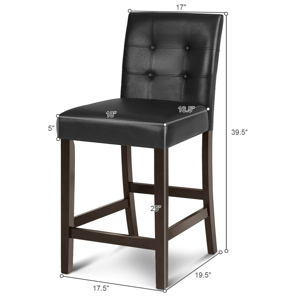Set of 2 Stylish PVC Leather Bar Stools with Upholstered Back and Footrests
