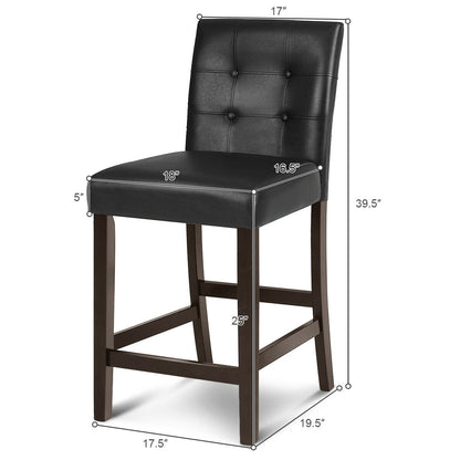 Set of 2 Stylish PVC Leather Bar Stools with Upholstered Back and Footrests