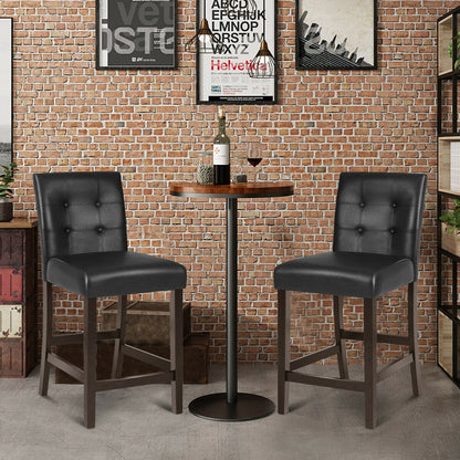 Set of 2 Stylish PVC Leather Bar Stools with Upholstered Back and Footrests