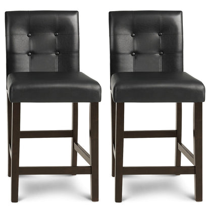 Set of 2 Stylish PVC Leather Bar Stools with Upholstered Back and Footrests