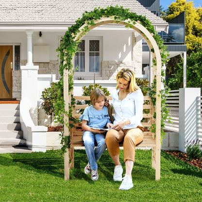 2-in-1 Garden Arch Bench with Climbing Trellis and Storage, Natural Fir Wood