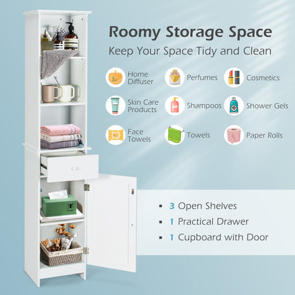 Tall Freestanding Bathroom Storage Cabinet with Shelves & Drawer