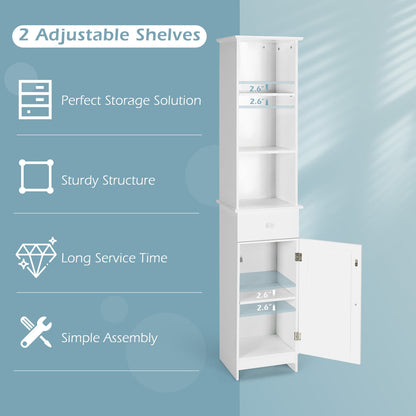 Tall Freestanding Bathroom Storage Cabinet with Shelves & Drawer