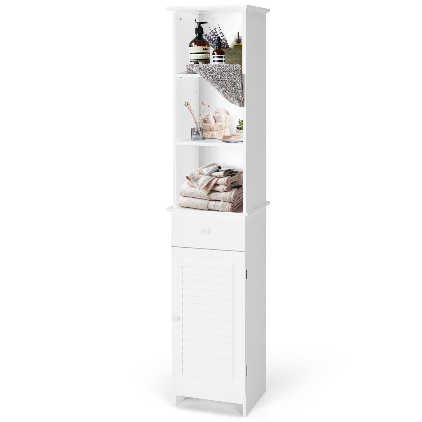 Tall Freestanding Bathroom Storage Cabinet with Shelves & Drawer