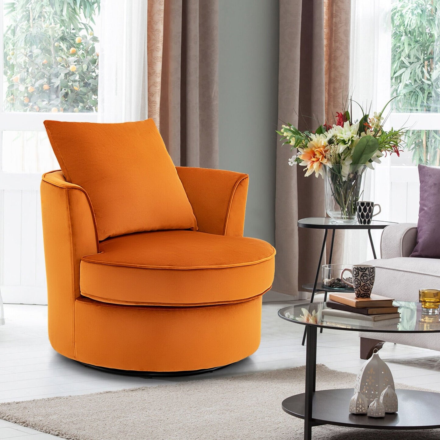 Modern Swivel Barrel Chair with 360°  Rotation and No Assembly Required