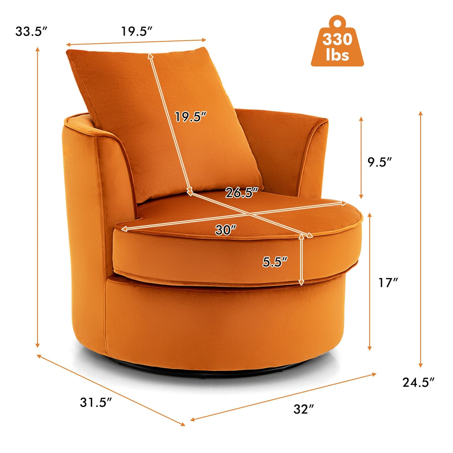 Modern Swivel Barrel Chair with 360°  Rotation and No Assembly Required