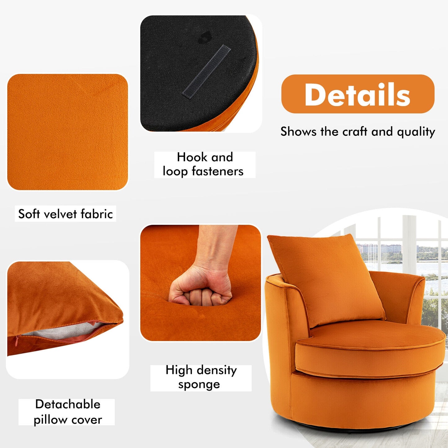 Modern Swivel Barrel Chair with 360°  Rotation and No Assembly Required