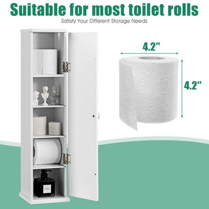 Freestanding Toilet Paper Holder with 4 Shelves and Top Storage Rack for Bathroom