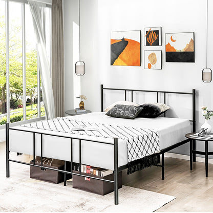 Elegant Steel Platform Bed Frame with High Headboard for Superior Comfort - Full/Queen Size