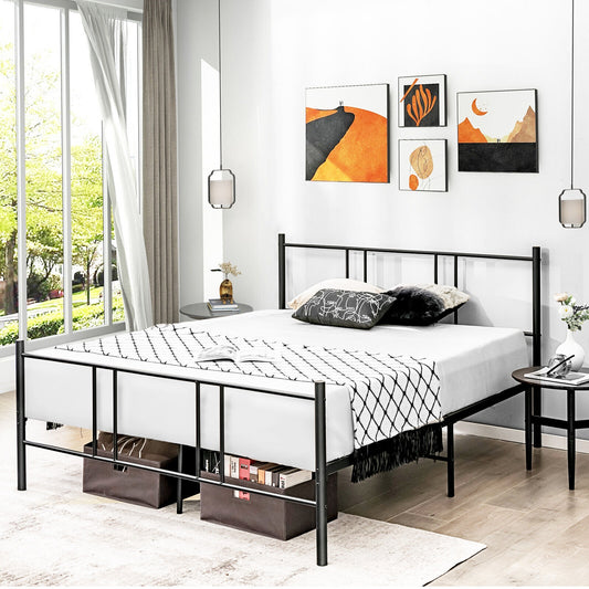 Elegant Steel Platform Bed Frame with High Headboard for Superior Comfort - Full/Queen Size
