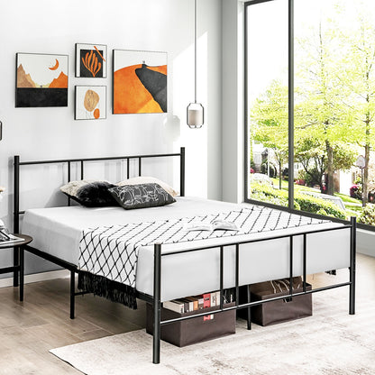 Elegant Steel Platform Bed Frame with High Headboard for Superior Comfort - Full/Queen Size