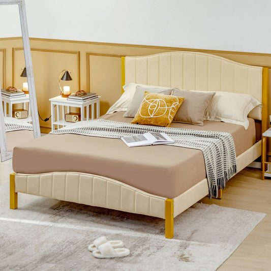 Modern Upholstered Bed Frame with Quilted Headboard - Full/Queen Size
