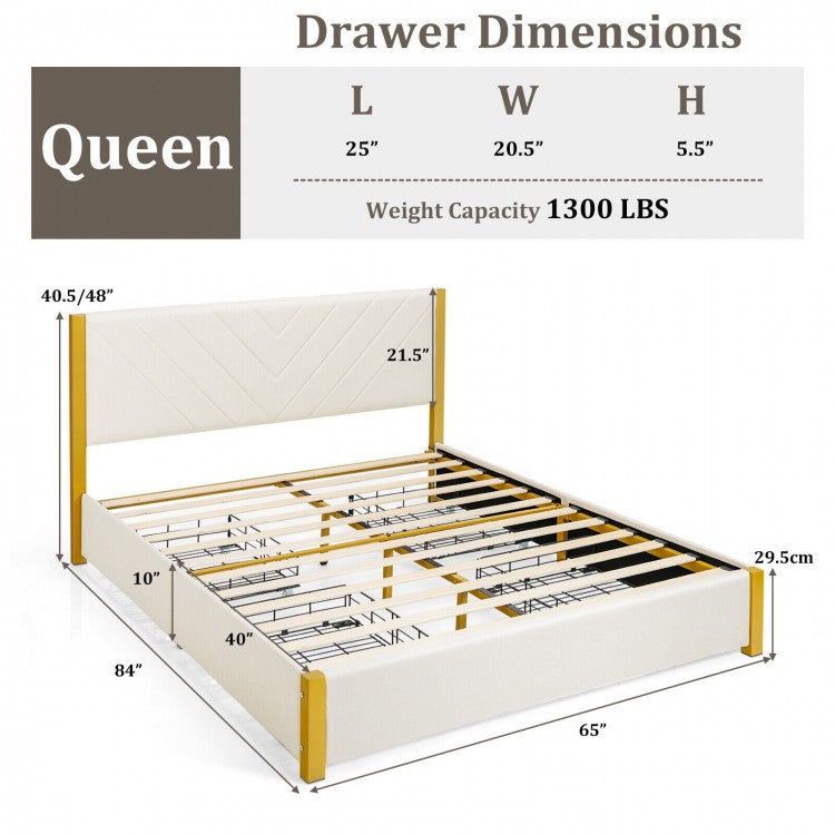 Modern Upholstered Bed Frame with Adjustable Headboard and 4 Storage Drawers - Full/Queen Size