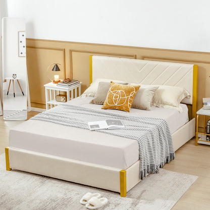 Modern Upholstered Bed Frame with Adjustable Headboard and 4 Storage Drawers - Full/Queen Size
