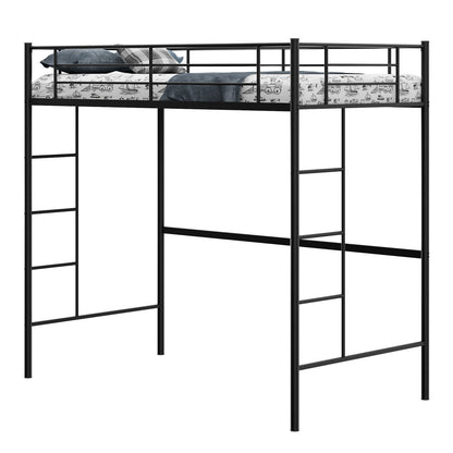 Space-Saving Twin Metal Loft Bed with Full-Length Guardrails and Dual Ladders