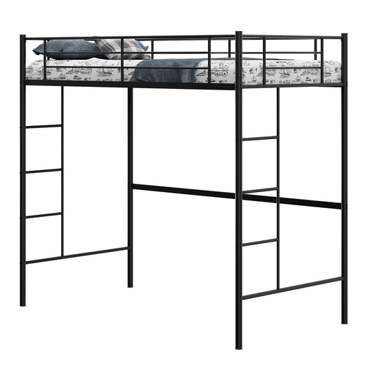 Space-Saving Twin Metal Loft Bed with Full-Length Guardrails and Dual Ladders