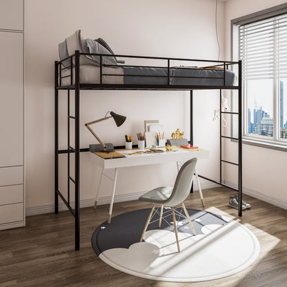 Space-Saving Twin Metal Loft Bed with Full-Length Guardrails and Dual Ladders