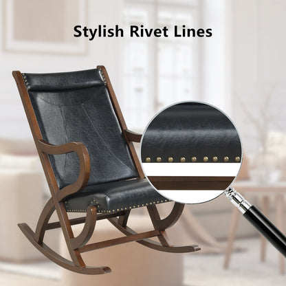Comfortable Rocking Chair with PU Cushion and Durable Rubber Wood Frame