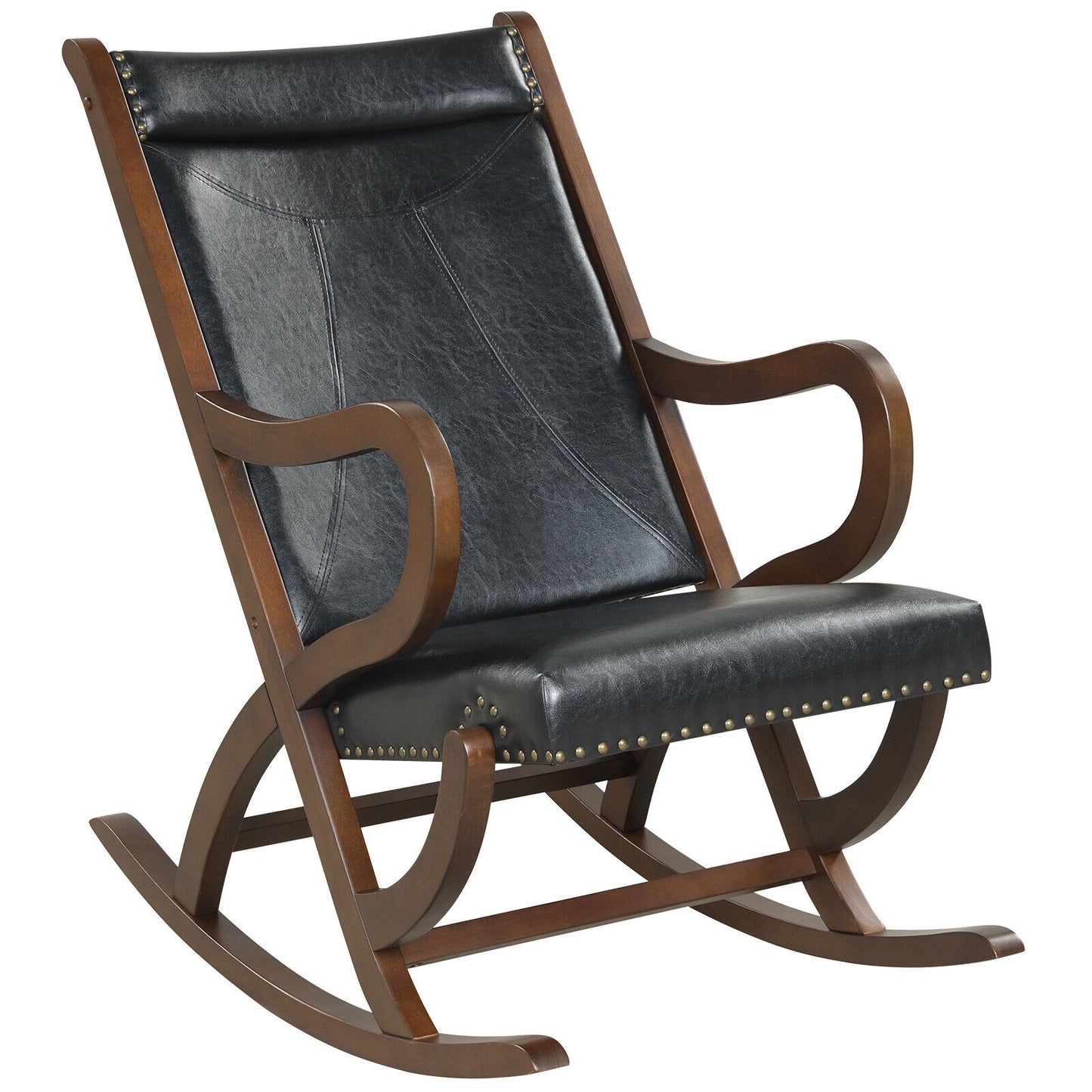 Comfortable Rocking Chair with PU Cushion and Durable Rubber Wood Frame