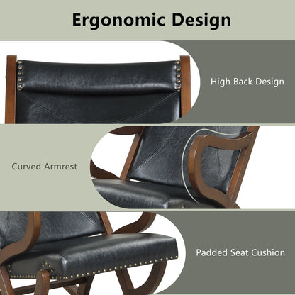 Comfortable Rocking Chair with PU Cushion and Durable Rubber Wood Frame