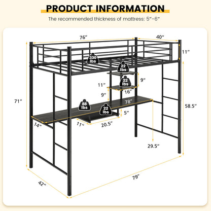 Multifunctional Twin Loft Bed with Desk, Storage Shelves, and Full-Length Ladders
