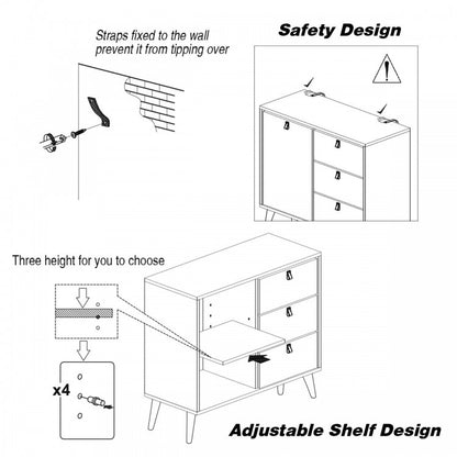 3-Drawer Storage Cabinet with Display Shelves, Modern Sideboard Organizer