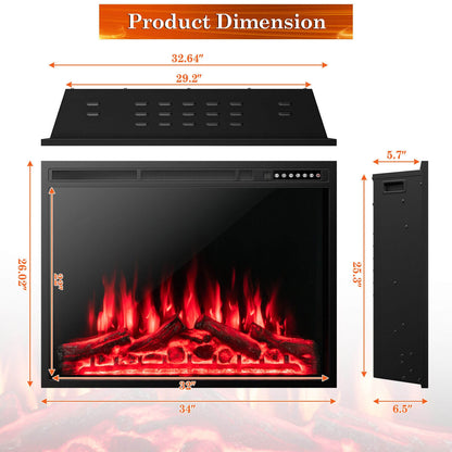 34" & 37" Recessed Electric Fireplace with Adjustable Flames & Customizable Heat Settings