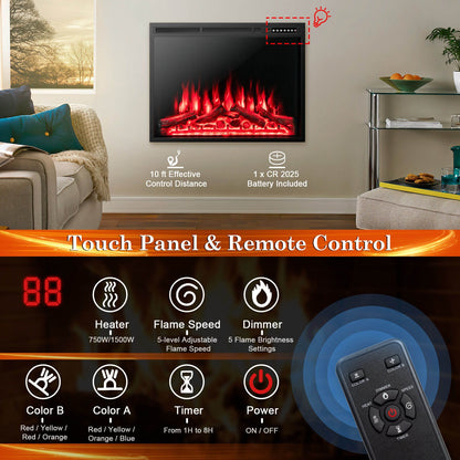 34" & 37" Recessed Electric Fireplace with Adjustable Flames & Customizable Heat Settings