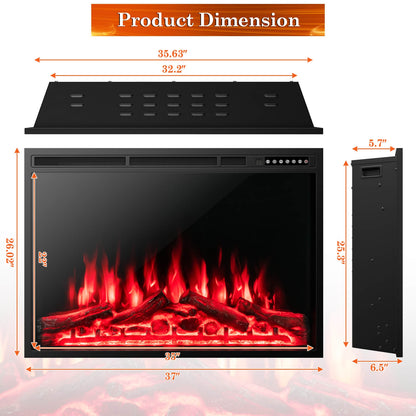 34" & 37" Recessed Electric Fireplace with Adjustable Flames & Customizable Heat Settings