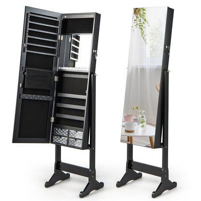 LED Lighted Full-Length Mirror Jewelry Armoire with Lockable Storage and Adjustable Angle – Black